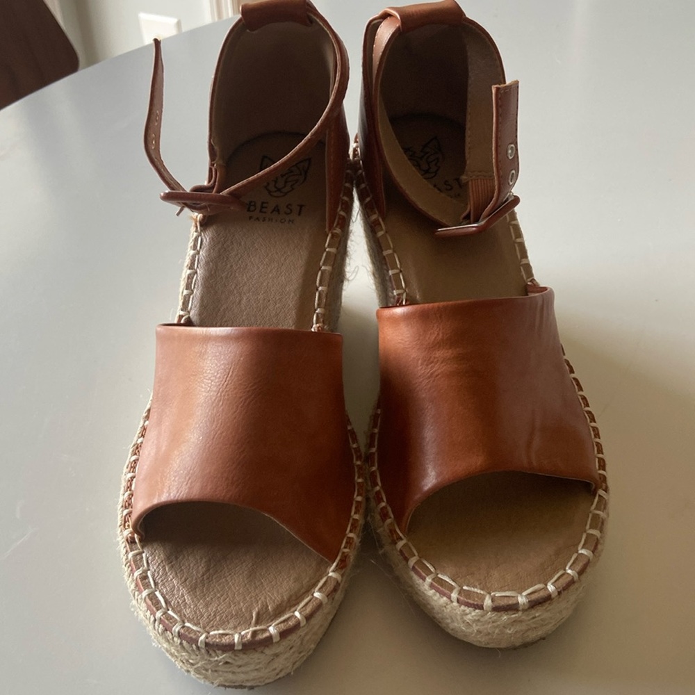 Beast Fashion Peep Toe Wedge with Ankle Strap